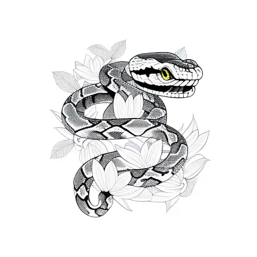 Snake with flower tattoo design idea
