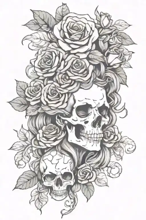 Medusa, skull, roses tattoo design idea
