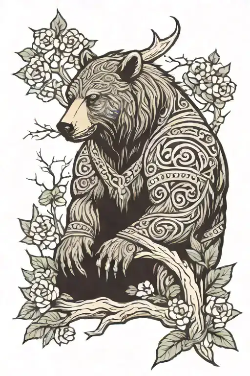 viking norse bear trees growing tattoo design idea