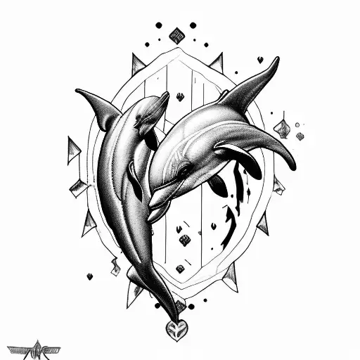 Create a badass but cute and beautiful medium size dolphin tattoo and add VIIIMCMLXXIII somewhere tattoo design idea