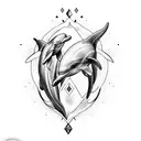 Create a badass but cute and beautiful medium size dolphin tattoo and add VIIIMCMLXXIII somewhere tattoo design idea