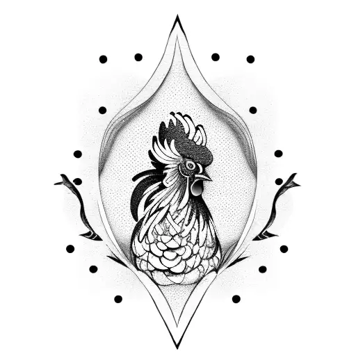 A dotwork tattoo of a playing card with a rooster as the centerpiece, representing taking chances and embracing opportunities. tattoo design idea