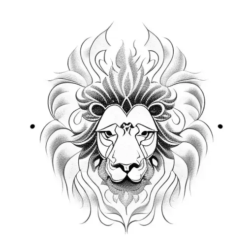 A blackwork tattoo of a rooster mixed with lion, symbolizing luck and opportunity. tattoo design idea