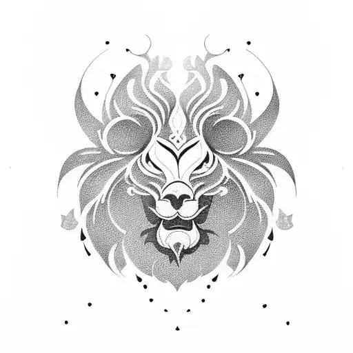 A blackwork tattoo of a rooster mixed with lion, symbolizing luck and opportunity. tattoo design idea