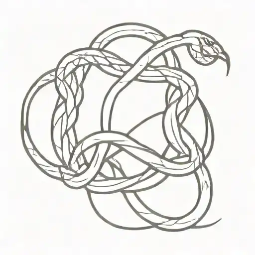 tri knot design incorporating self eating snakes wrapped around it. tattoo design idea