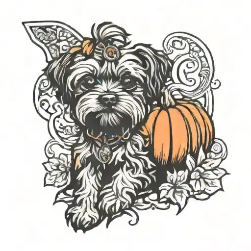 pumpkin and black Yorkiepoo  tattoo design idea