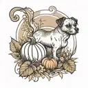 pumpkin and small dog in field  tattoo design idea