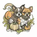 pumpkin and small dog in field  tattoo design idea