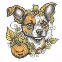 pumpkin and small dog in field  tattoo design idea