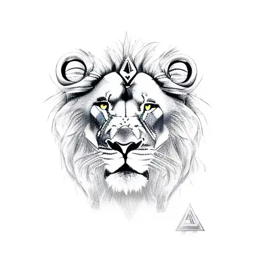 a 7 symbol that should contain dhoni pic and lion pic tattoo design idea