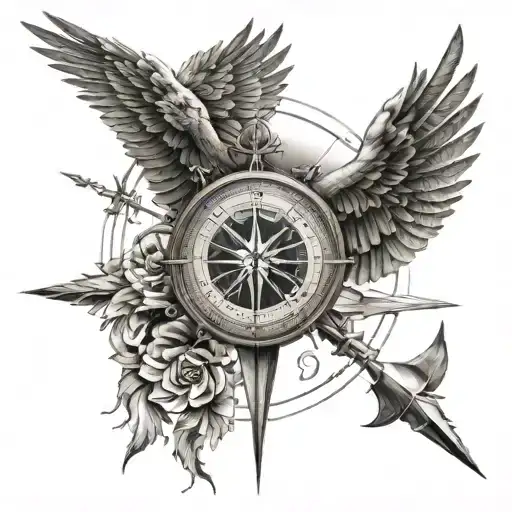 A compass rose with wings, symbolizing guidance and freedom tattoo design idea