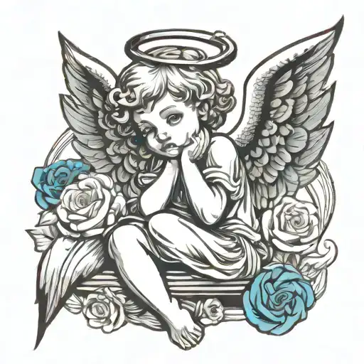 a cherubic angel whispering tattoo design idea