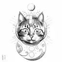 Cat sitting on a crescent moon tattoo design idea