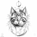 Cat sitting on a crescent moon tattoo design idea