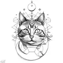 Cat sitting on a crescent moon tattoo design idea