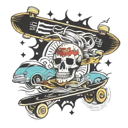 skate board and surf board broken together symbolizing the client's tattoo design idea