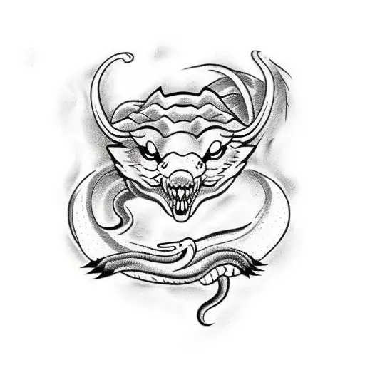 Snake biting it's own tail, surrounding a wolf tattoo design idea