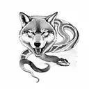 Snake biting it's own tail, surrounding a wolf tattoo design idea