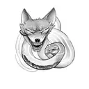 Snake biting it's own tail, surrounding a wolf tattoo design idea