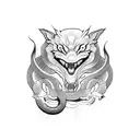 Snake biting it's own tail, surrounding a wolf tattoo design idea