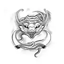 Snake biting it's own tail, surrounding a wolf tattoo design idea