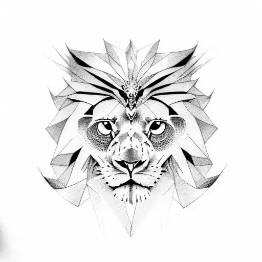 lion face and owl face separated by a vertical sword tattoo design idea