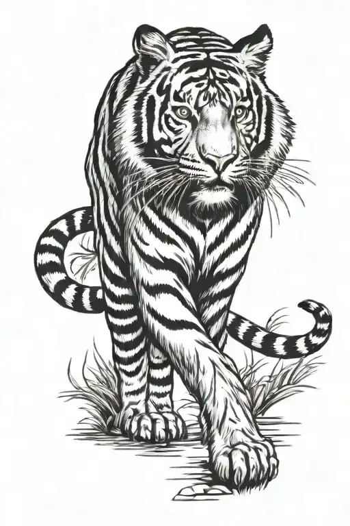 tiger walking tattoo design idea