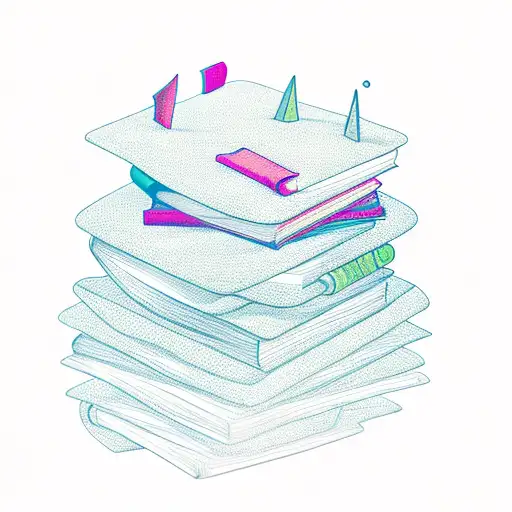 a stack of five books with tree growing out the top tattoo design idea