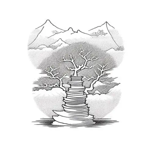 a stack of five books with tree growing out the top tattoo design idea