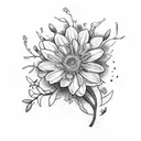 I want flower bundle with an aster, violet, lily of the valley, larkspur, and angladiolus tattoo design idea