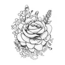 I want flower bundle with an aster, violet, lily of the valley, larkspur, and angladiolus tattoo design idea