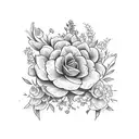 I want flower bundle with an aster, violet, lily of the valley, larkspur, and angladiolus tattoo design idea