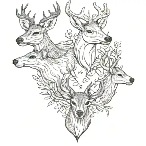 Family of deer heads on torso dad mom daughter and son tattoo design idea
