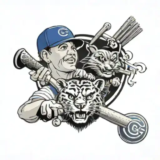 A portrait of your kids surrounded by symbols of the Chicago Cubs and South Carolina gamecocks tattoo design idea