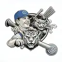 A portrait of your kids surrounded by symbols of the Chicago Cubs and South Carolina gamecocks tattoo design idea
