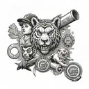 A portrait of your kids surrounded by symbols of the Chicago Cubs and South Carolina gamecocks tattoo design idea
