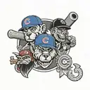 A portrait of your kids surrounded by symbols of the Chicago Cubs and South Carolina gamecocks tattoo design idea