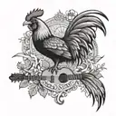 An intricate black and grey tattoo featuring a South Carolina gamecock playing an acoustic guitar tattoo design idea