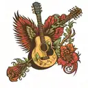 acoustic guitar gamecock palmetto tree growing tattoo design idea
