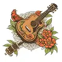 acoustic guitar gamecock palmetto tree growing tattoo design idea