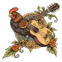 acoustic guitar gamecock palmetto tree growing tattoo design idea