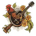 acoustic guitar gamecock palmetto tree growing tattoo design idea