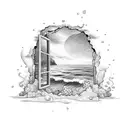 broken window with a sea view tattoo design idea