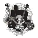 Incorporate a musical instrument into a geometric pattern inspired by Albanian architecture tattoo design idea