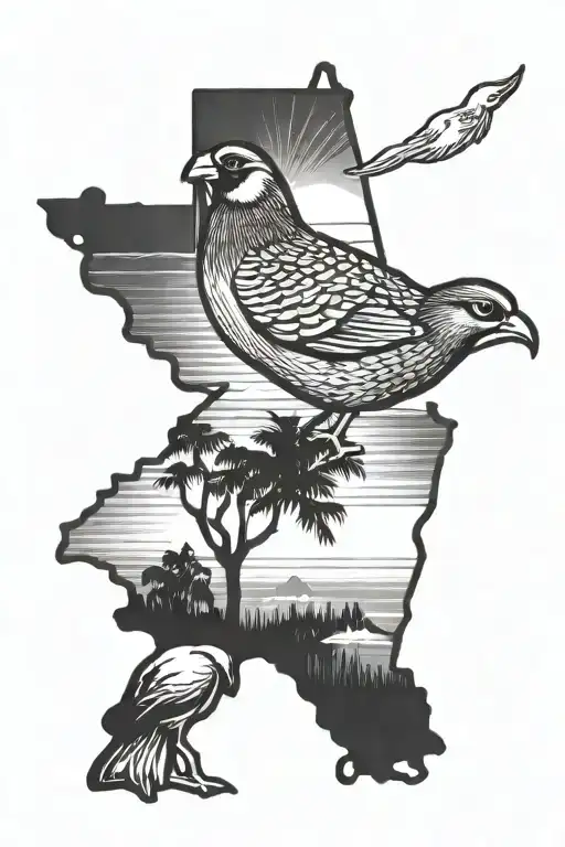 california state outline, California make quail  tattoo design idea