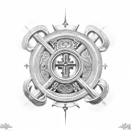 Saint peters Cross made out of three nails with a Roman background tattoo design idea