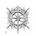 Saint peters Cross made out of three nails with a Roman background tattoo design idea