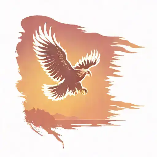 American eagle wings flag colors sunset over lake tattoo design idea