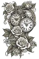 roses interwined with a clock inside tattoo design idea