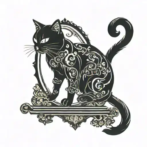 A gothic cat silhouette trapped inside a mirror tattoo design idea
